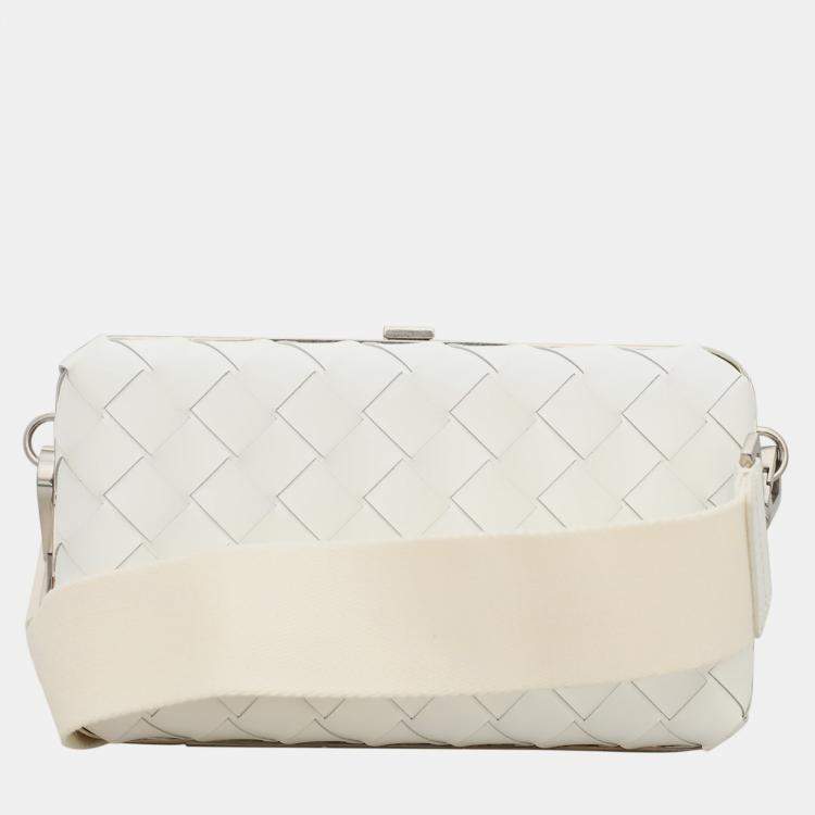 Pre Owned Bottega Veneta White Leather Intrecciato Case Crossbody Bag