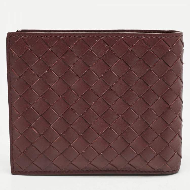 Pre Owned Bottega Veneta Burgundy Intrecciato Leather Bifold Wallet