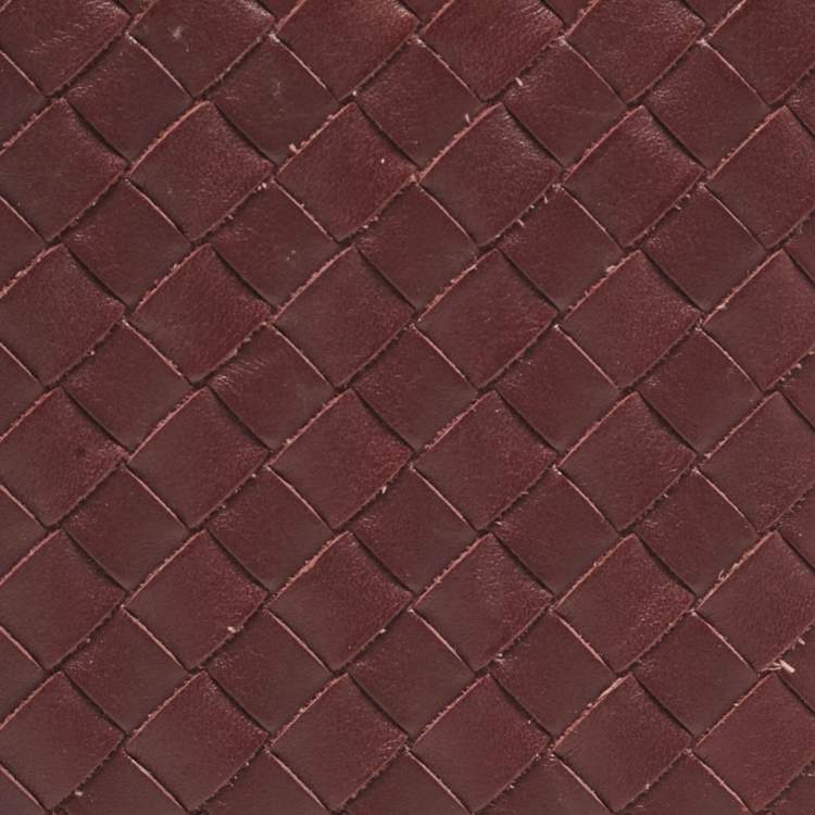 Pre Owned Bottega Veneta Burgundy Intrecciato Leather Bifold Wallet
