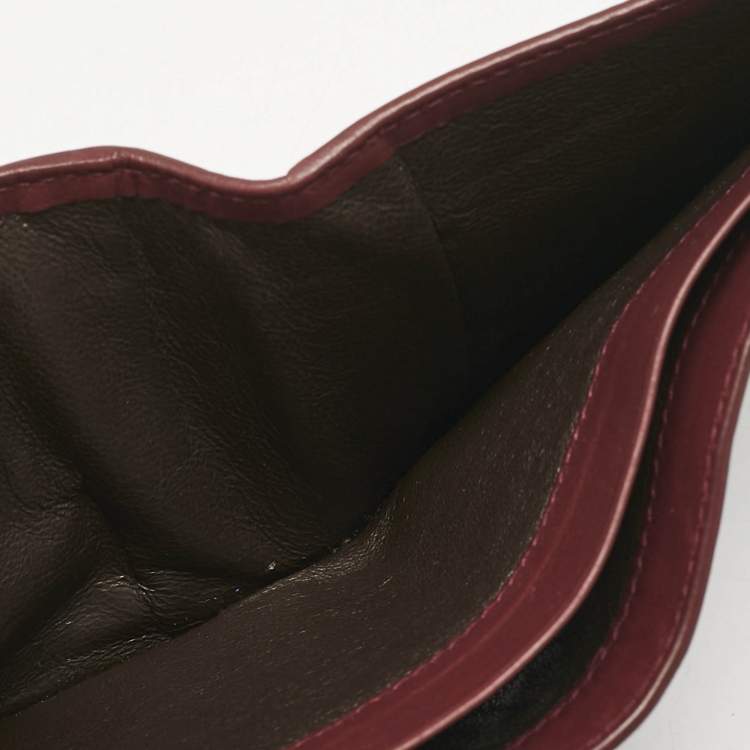 Pre Owned Bottega Veneta Burgundy Intrecciato Leather Bifold Wallet