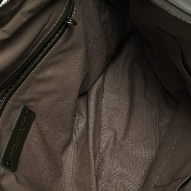 Pre Owned Bottega Veneta Green Intrecciato Leather Double Pocket Messenger Bag