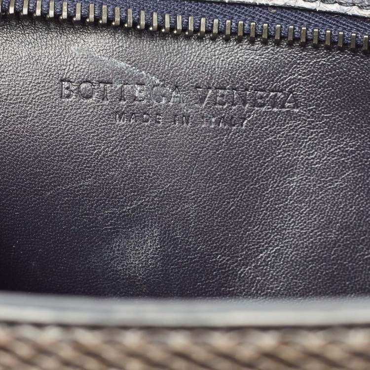 Pre Owned Bottega Veneta Midnight Blue/Black Snakeskin and Suede Flat Zip Pouch