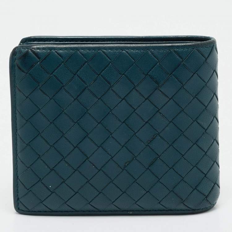 Pre Owned Bottega Veneta Blue/Red Intrecciato Leather Bifold Wallet