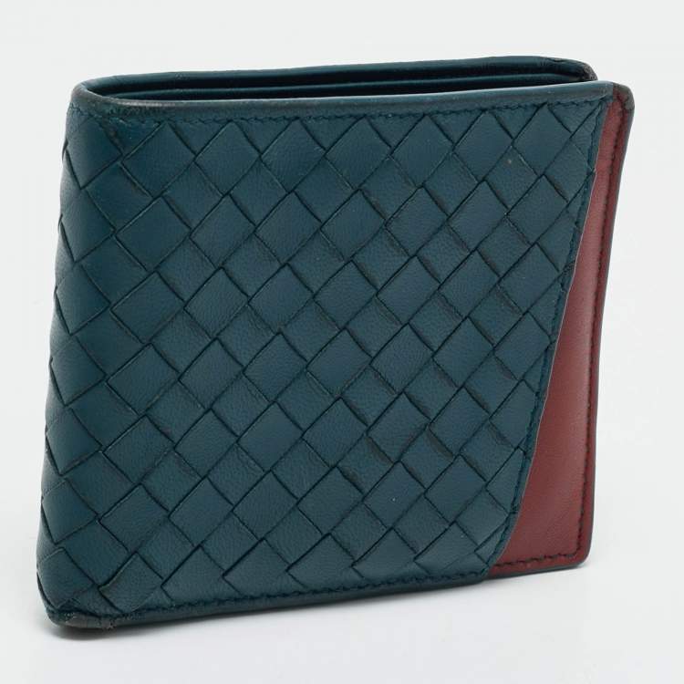 Pre Owned Bottega Veneta Blue/Red Intrecciato Leather Bifold Wallet