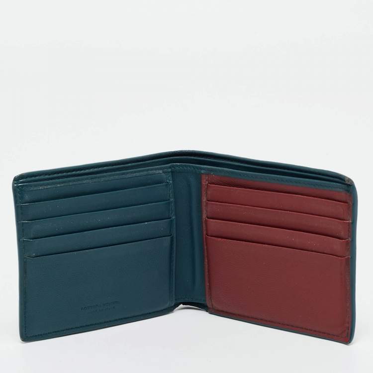 Pre Owned Bottega Veneta Blue/Red Intrecciato Leather Bifold Wallet