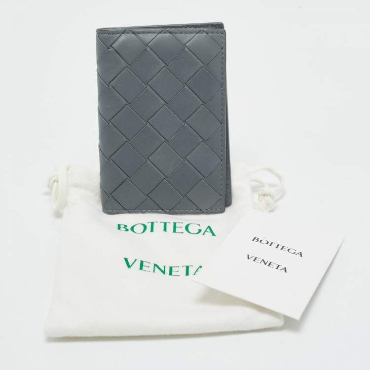 Pre Owned Bottega Veneta Grey Intrecciato Leather Card Holder