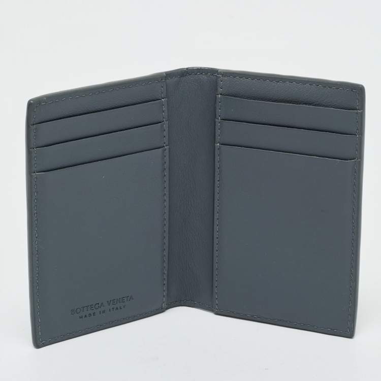 Pre Owned Bottega Veneta Grey Intrecciato Leather Card Holder