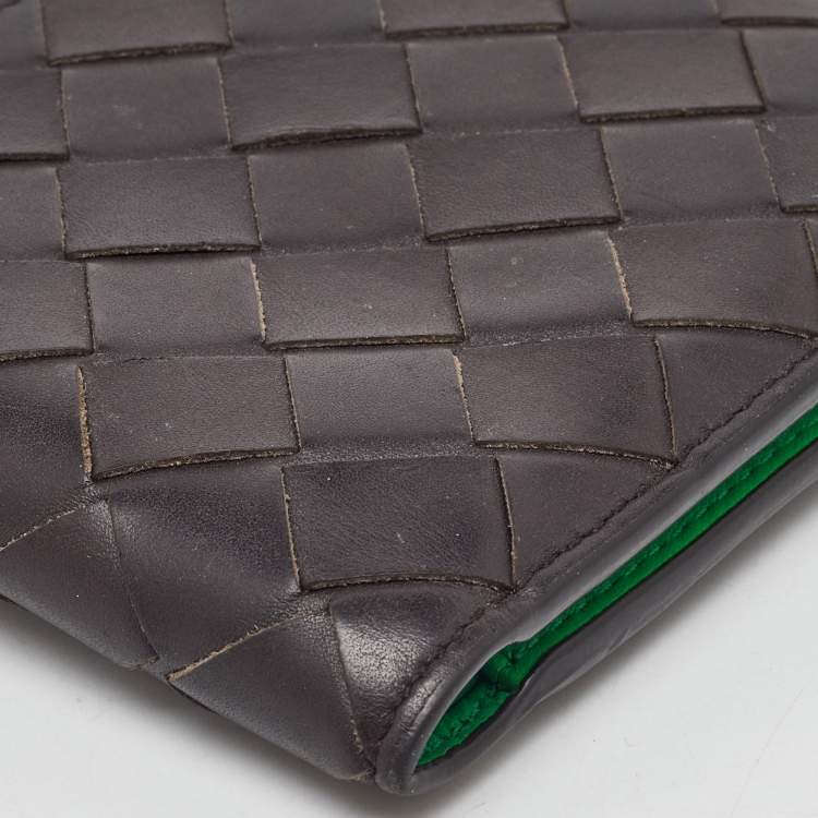 Pre Owned Bottega Veneta Dark Brown Intrecciato Leather Bifold Wallet