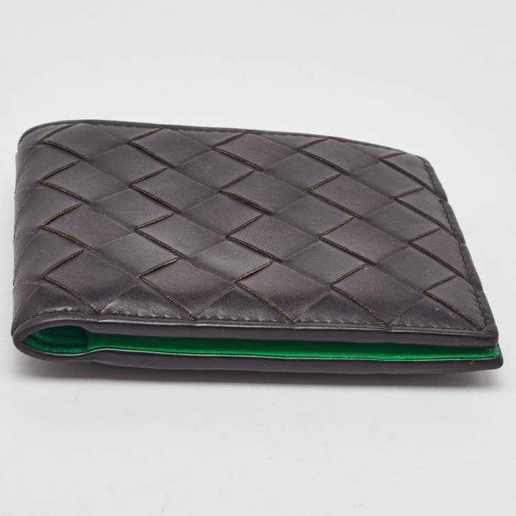 Pre Owned Bottega Veneta Dark Brown Intrecciato Leather Bifold Wallet