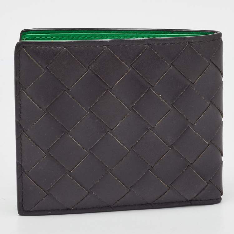 Pre Owned Bottega Veneta Dark Brown Intrecciato Leather Bifold Wallet