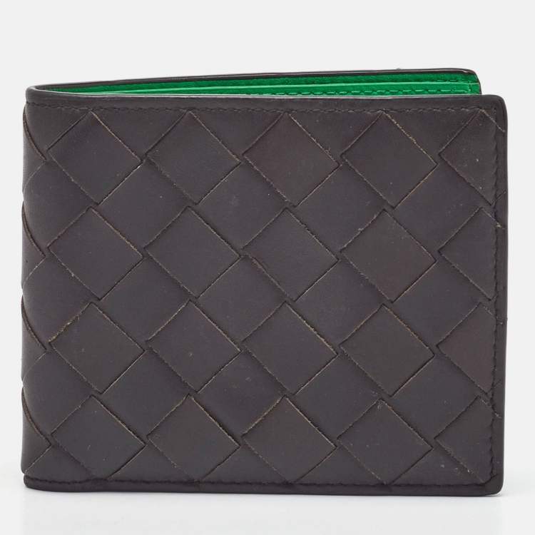 Pre Owned Bottega Veneta Dark Brown Intrecciato Leather Bifold Wallet