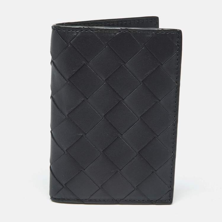 Pre Owned Bottega Veneta Black Intrecciato Leather Bifold Card Holder