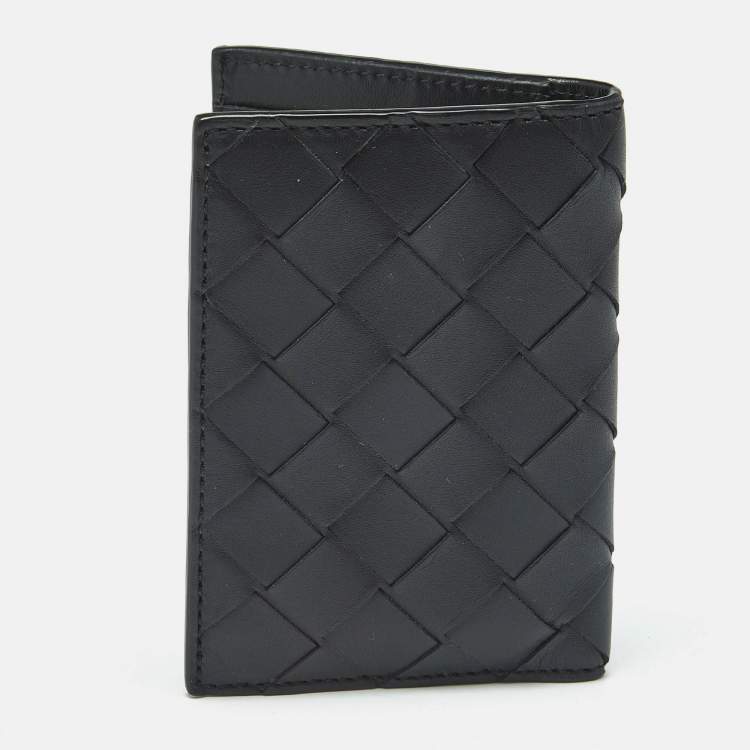 Pre Owned Bottega Veneta Black Intrecciato Leather Bifold Card Holder