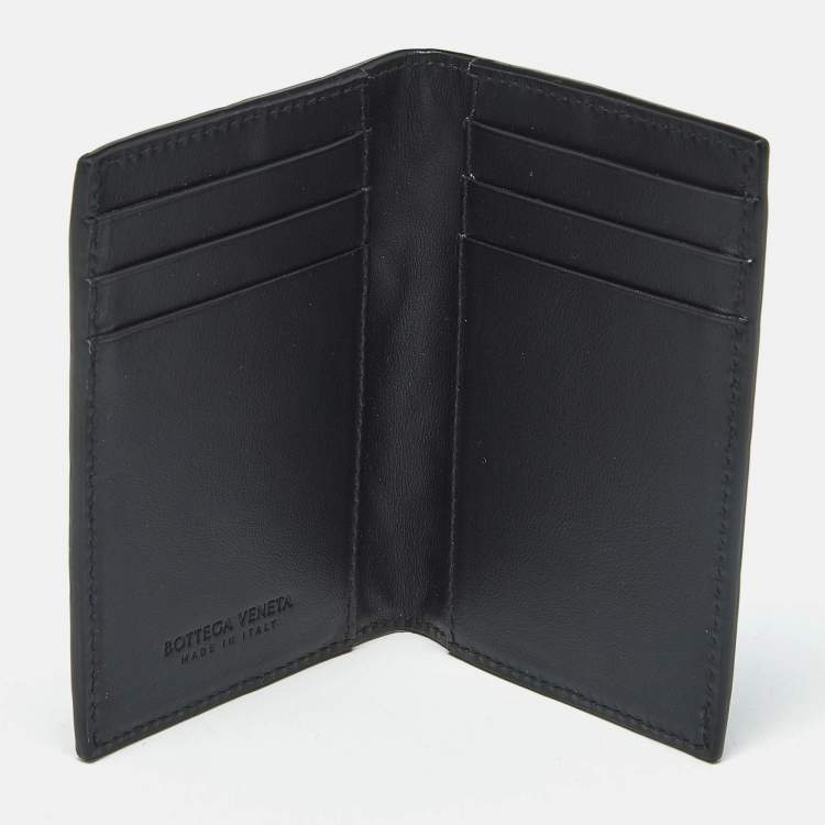 Pre Owned Bottega Veneta Black Intrecciato Leather Bifold Card Holder