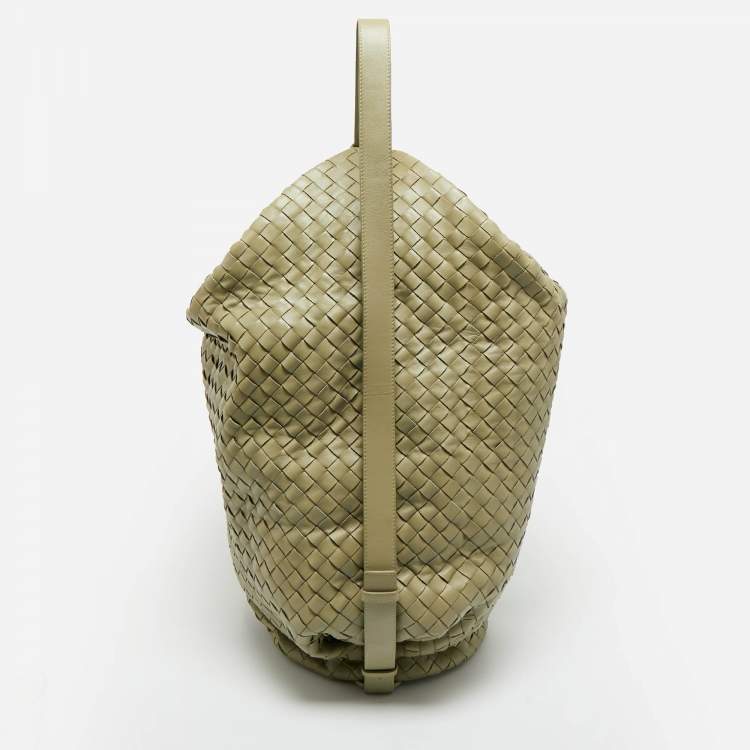 Pre Owned Bottega Veneta Green Intrecciato Leather Large Hop Bag