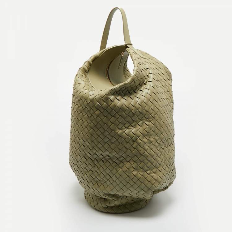 Pre Owned Bottega Veneta Green Intrecciato Leather Large Hop Bag