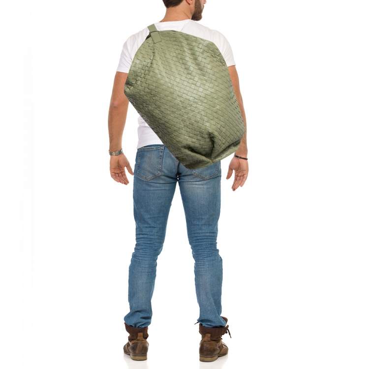 Pre Owned Bottega Veneta Green Intrecciato Leather Large Hop Bag