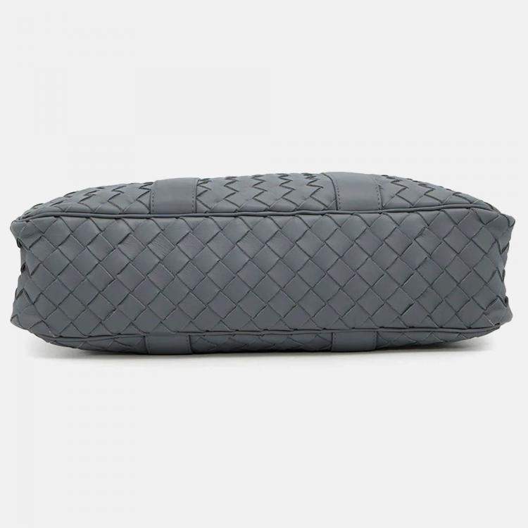 Pre Owned Bottega Veneta Intrecciato 2Way Business Bag Gray Leather