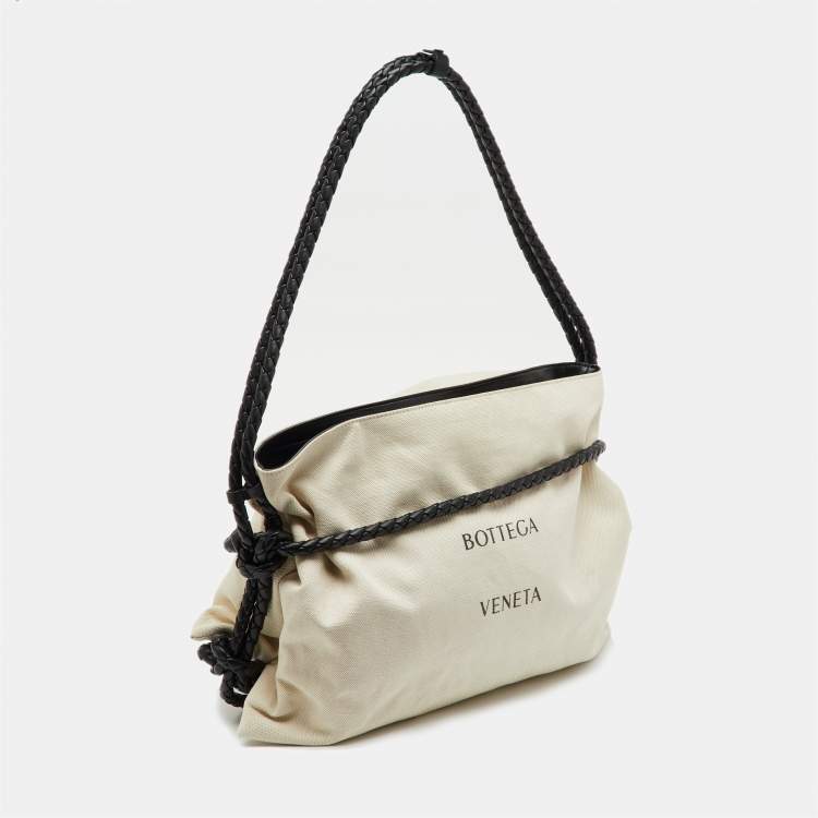 Pre Owned Bottega Veneta Beige/Black Canvas and Leather Quadronno Bag
