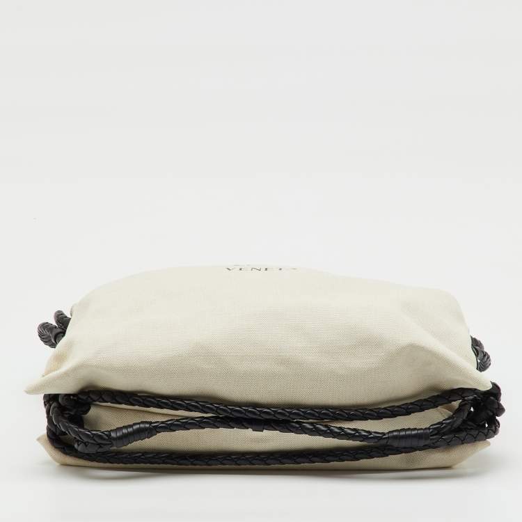 Pre Owned Bottega Veneta Beige/Black Canvas and Leather Quadronno Bag