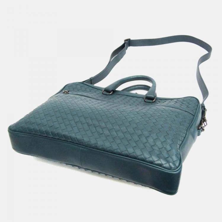 Pre Owned Bottega Veneta Intrecciato Dark Green Leather Briefcase