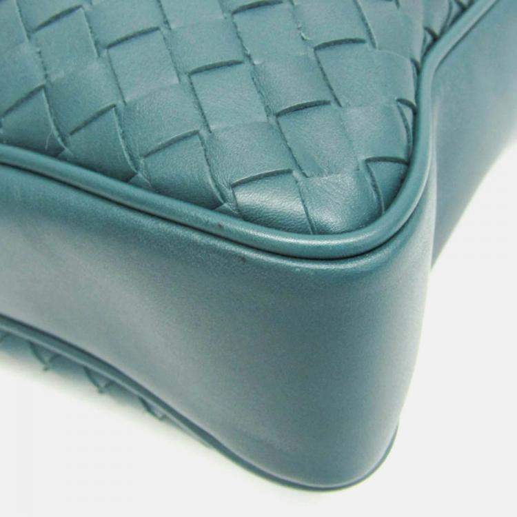 Pre Owned Bottega Veneta Intrecciato Dark Green Leather Briefcase