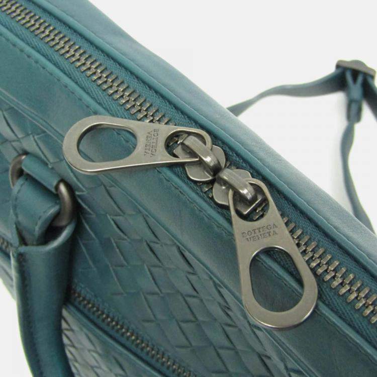 Pre Owned Bottega Veneta Intrecciato Dark Green Leather Briefcase