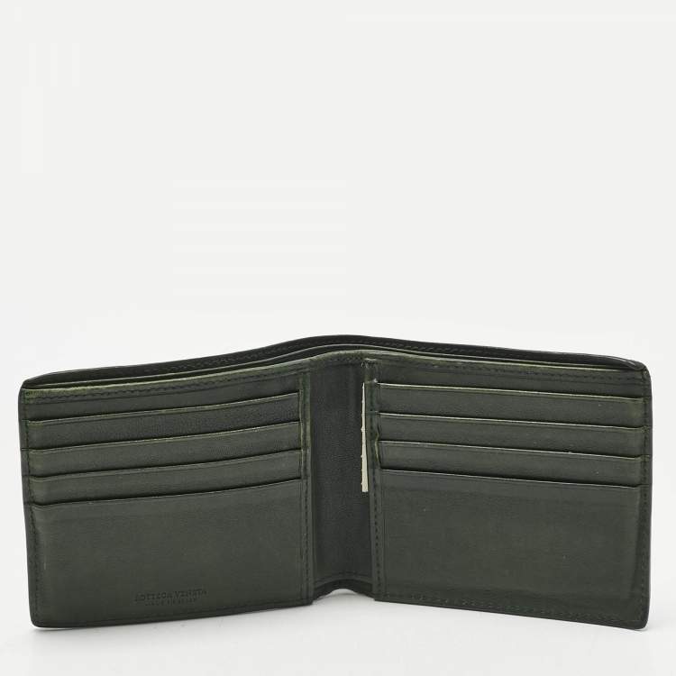 Pre Owned Bottega Veneta Dark Green Intrecciato Leather Bifold Wallet