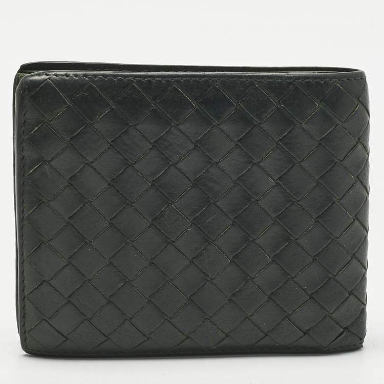 Pre Owned Bottega Veneta Dark Green Intrecciato Leather Bifold Wallet