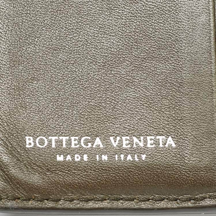 Pre Owned Bottega Veneta Olive Green Intrecciato Leather Bifold Wallet