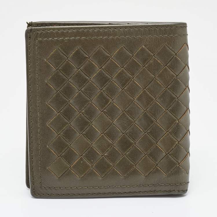 Pre Owned Bottega Veneta Olive Green Intrecciato Leather Bifold Wallet