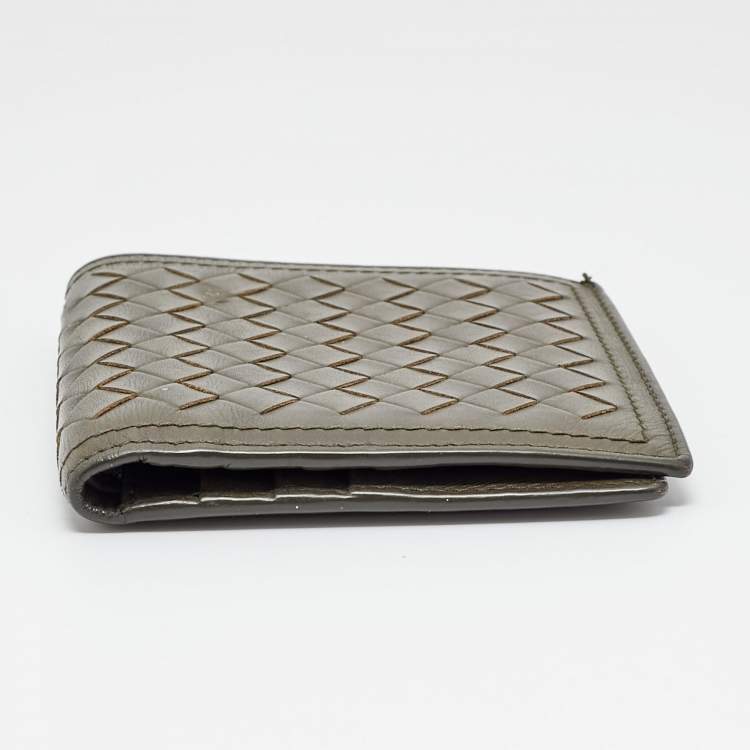 Pre Owned Bottega Veneta Olive Green Intrecciato Leather Bifold Wallet