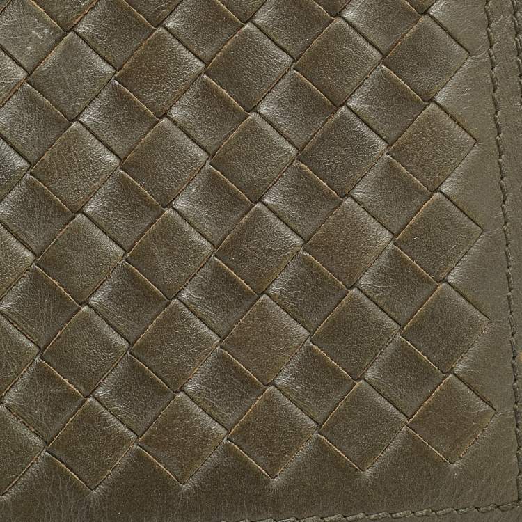 Pre Owned Bottega Veneta Olive Green Intrecciato Leather Bifold Wallet