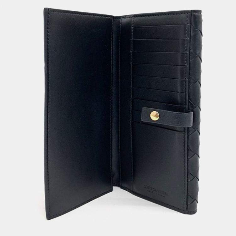 Pre Owned Bottega Veneta Black Leather Mesh Long Wallet