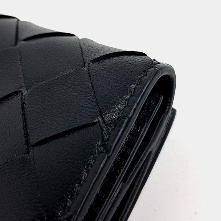 Pre Owned Bottega Veneta Black Leather Mesh Long Wallet