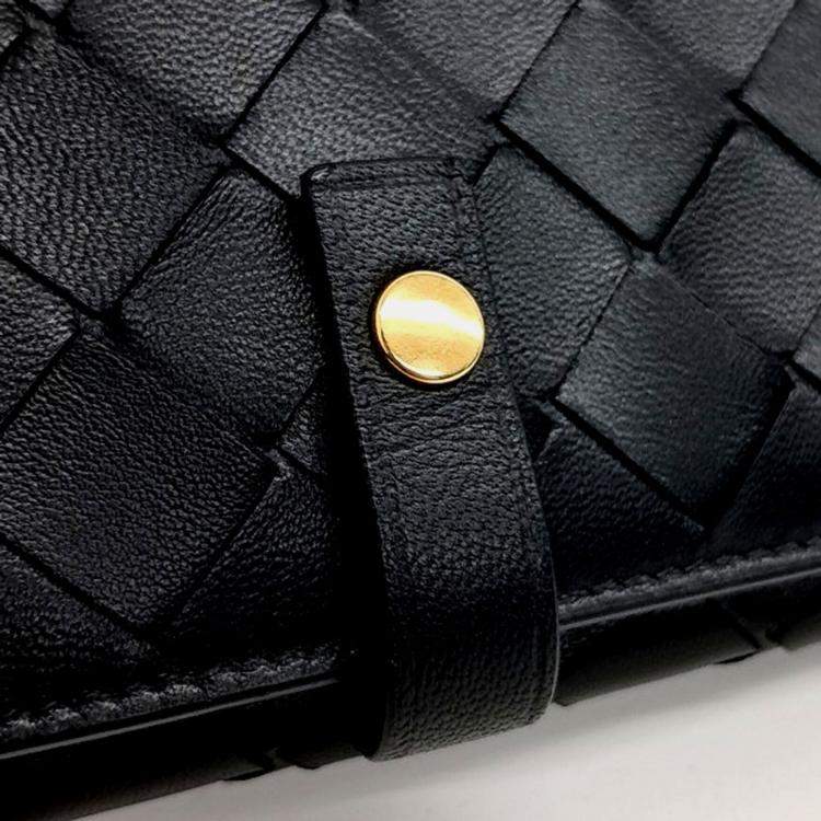 Pre Owned Bottega Veneta Black Leather Mesh Long Wallet