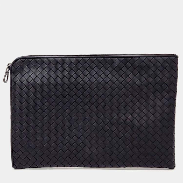Pre Owned Bottega Veneta Black Leather mesh clutch