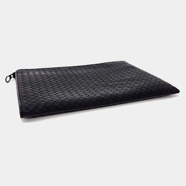 Pre Owned Bottega Veneta Black Leather mesh clutch