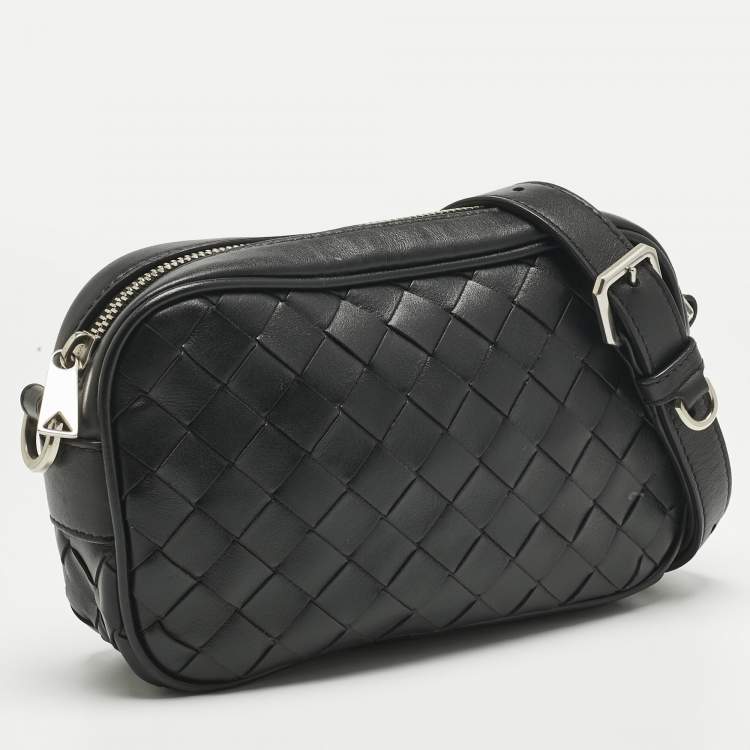 Pre Owned Bottega Veneta Black Intrecciato Leather Camera Crossbody Bag