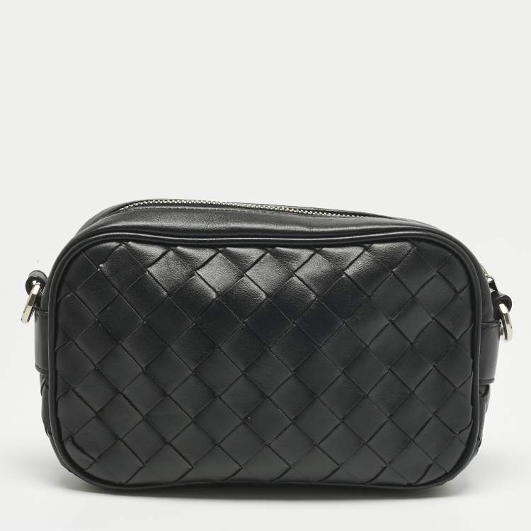 Pre Owned Bottega Veneta Black Intrecciato Leather Camera Crossbody Bag