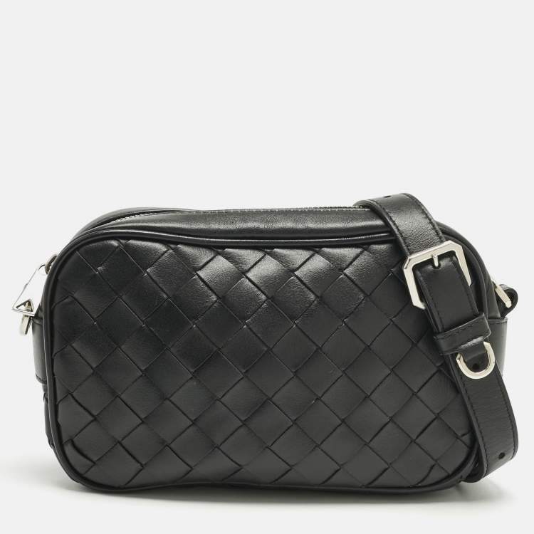 Pre Owned Bottega Veneta Black Intrecciato Leather Camera Crossbody Bag