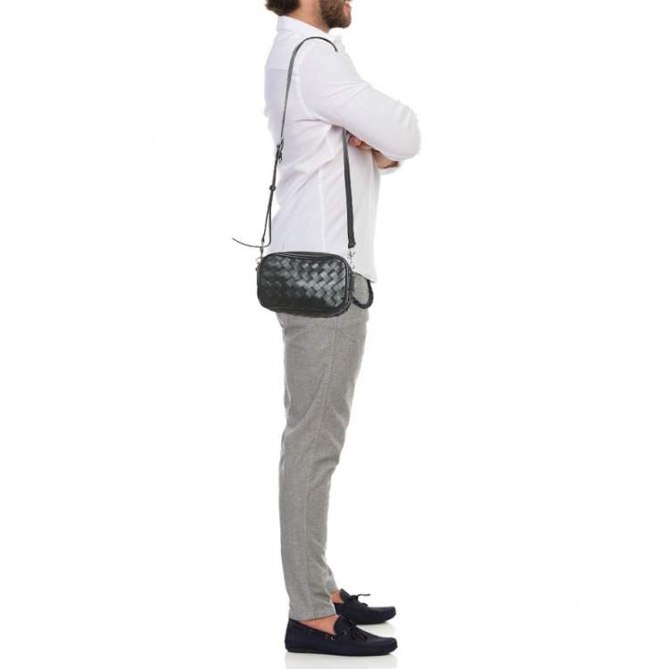 Pre Owned Bottega Veneta Black Intrecciato Leather Camera Crossbody Bag