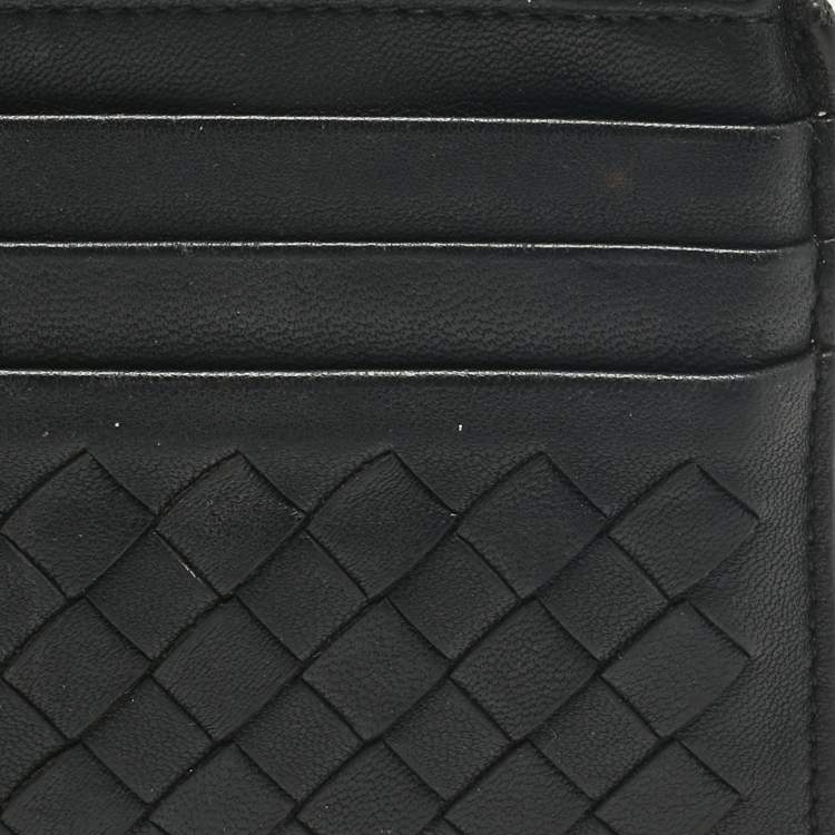Pre Owned Bottega Veneta Black Intrecciato Leather Zip Card Holder