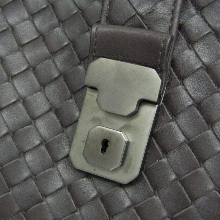 Pre Owned Bottega Veneta Intrecciato Leather Handbag Tote Bag Dark Brown