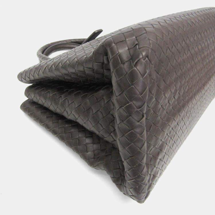Pre Owned Bottega Veneta Intrecciato Leather Handbag Tote Bag Dark Brown