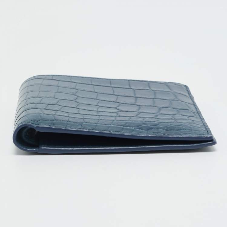 Pre Owned Bottega Veneta Blue Crocodile Bifold Wallet
