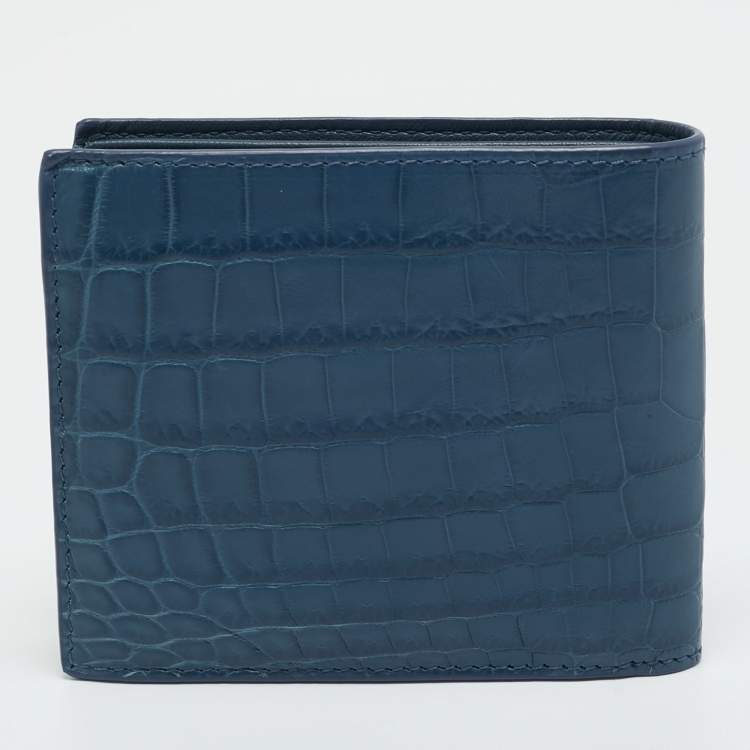 Pre Owned Bottega Veneta Blue Crocodile Bifold Wallet