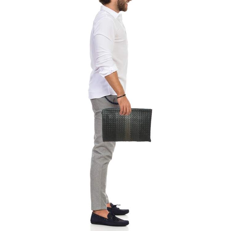 Pre Owned Bottega Veneta Tricolor Intrecciato Leather Document Pouch