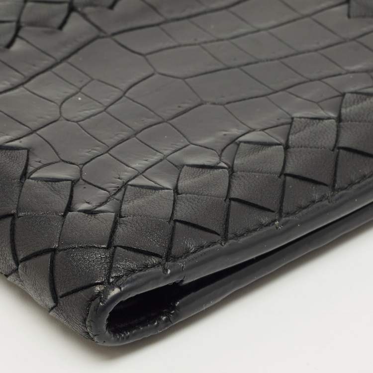Pre Owned Bottega Veneta Black Intrecciato Leather Bifold Wallet