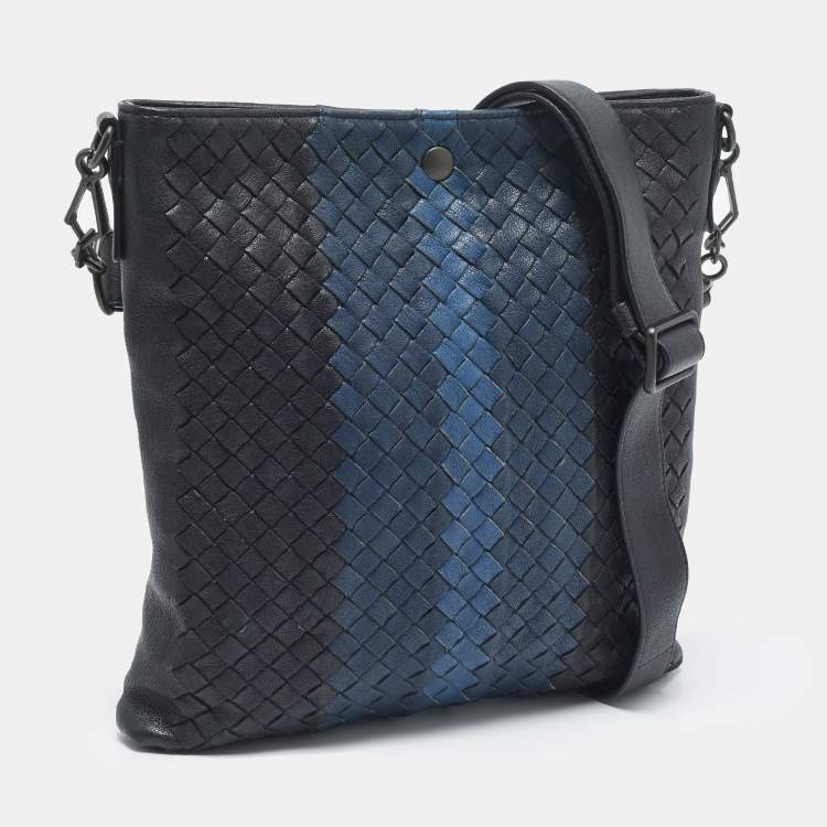 Pre Owned Bottega Veneta Tricolor Intrecciato Leather Messenger Bag